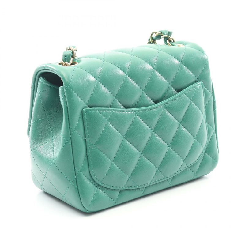 香奈兒迷你絎縫鏈條肩背斜背包 A35200 皮革 綠色 金色五金 二手-1