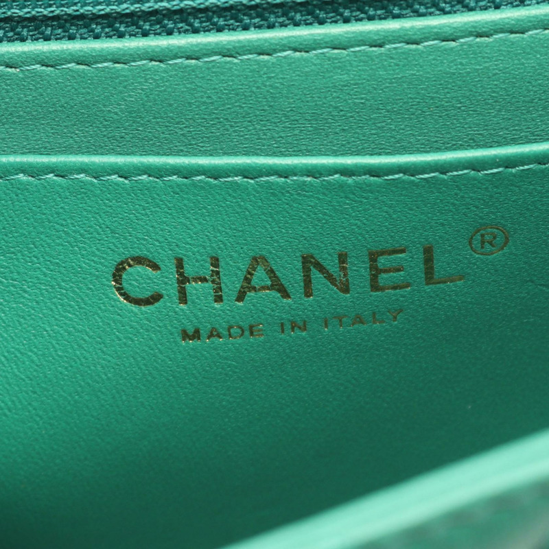 香奈兒迷你絎縫鏈條肩背斜背包 A35200 皮革 綠色 金色五金 二手-3