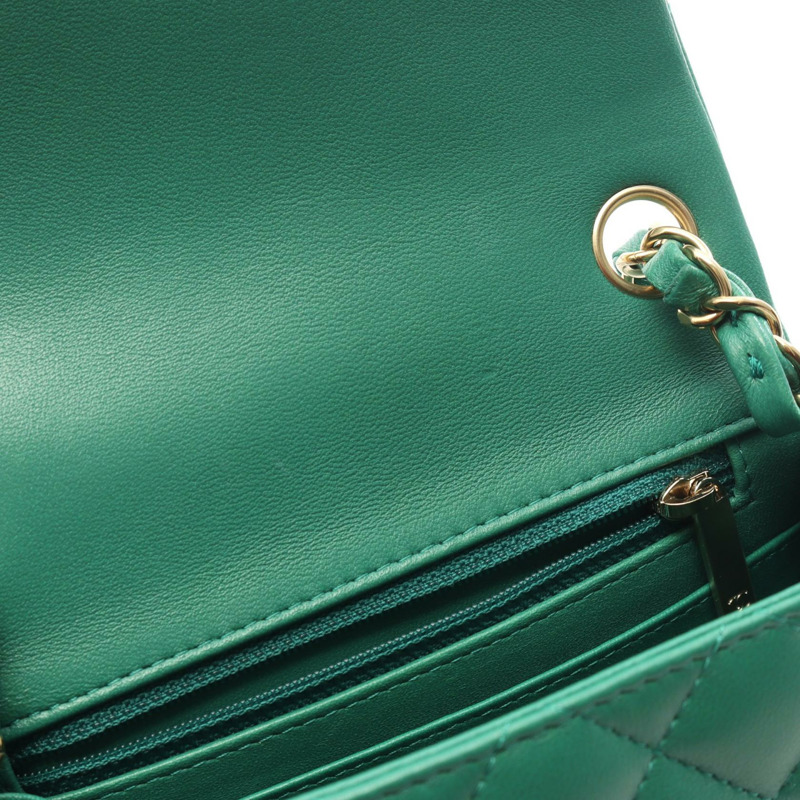 香奈兒迷你絎縫鏈條肩背斜背包 A35200 皮革 綠色 金色五金 二手-5