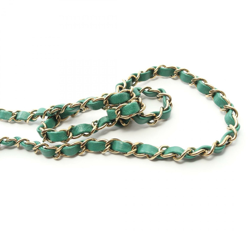 香奈兒迷你絎縫鏈條肩背斜背包 A35200 皮革 綠色 金色五金 二手-8