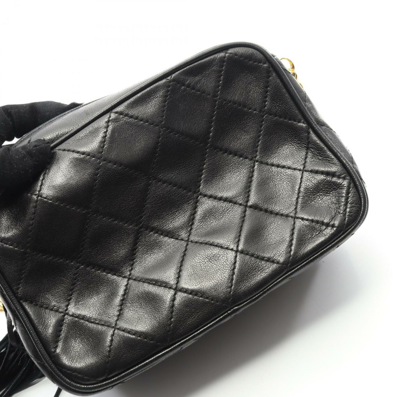 香奈兒 (CHANEL) Matelasse chian 斜挎單肩包，流蘇羊皮，黑色，二手，金色五金-8