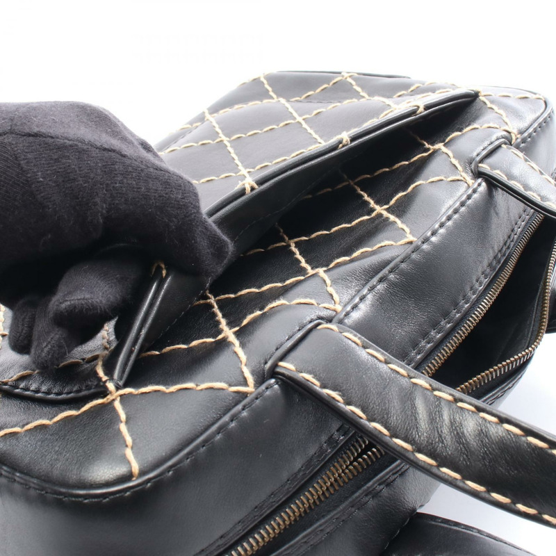 香奈兒 (CHANEL) 野性縫線手提包 A18121 黑色皮革二手女士手提包 SHW-5