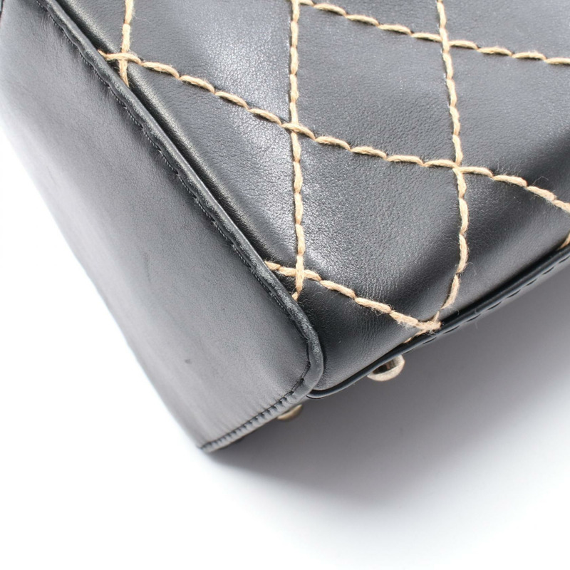 香奈兒 (CHANEL) 野性縫線手提包 A18121 黑色皮革二手女士手提包 SHW-6