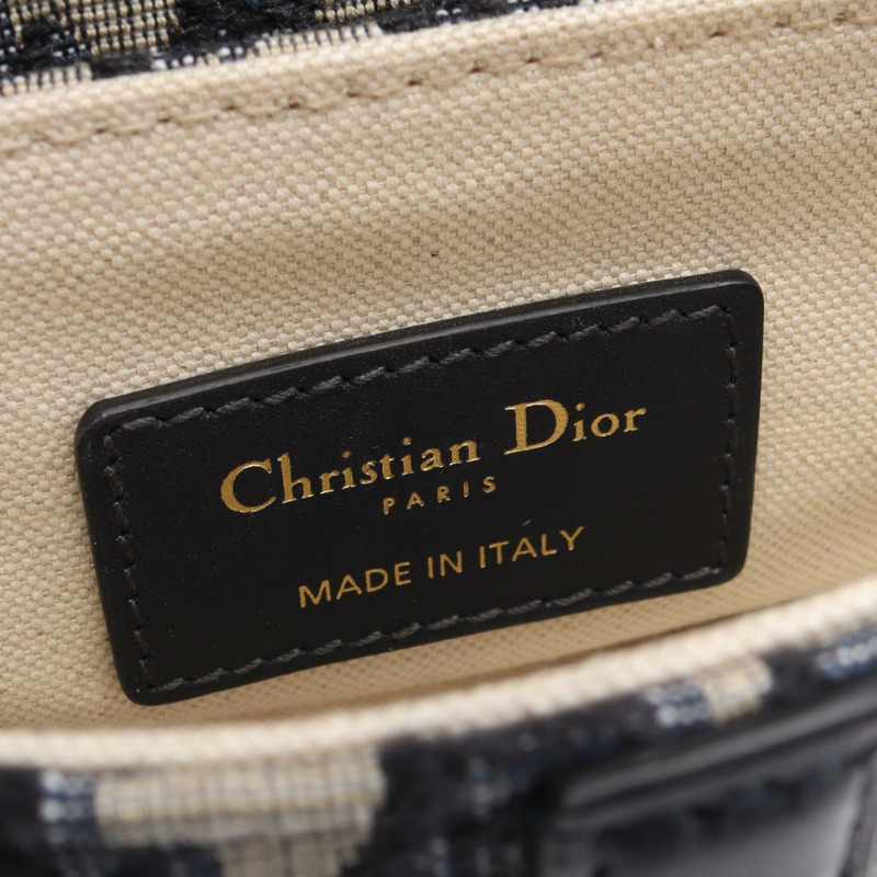 Christian Dior 迷你馬鞍形提花手提包，帆布皮革，海軍藍，二手-3