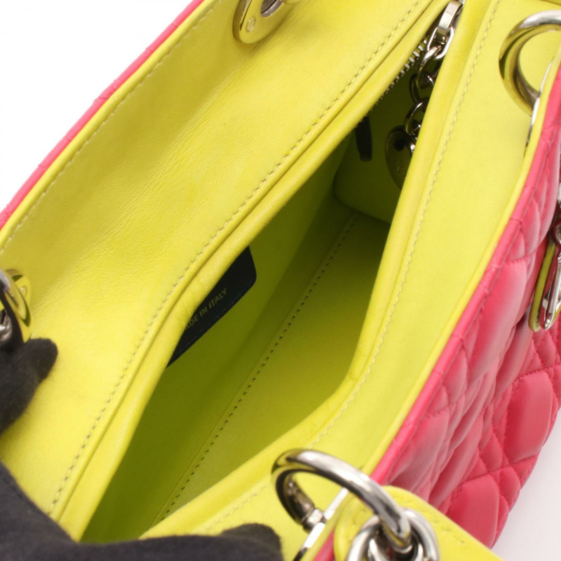 Christian Dior LADY DIOR Cannage 肩背包，皮革材質，粉紅色、黃色、藍色，二手-2