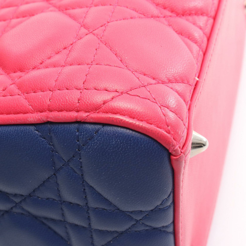 Christian Dior LADY DIOR Cannage 肩背包，皮革材質，粉紅色、黃色、藍色，二手-7