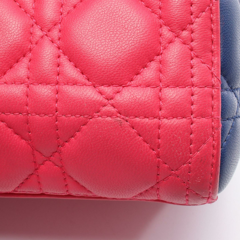 Christian Dior LADY DIOR Cannage 肩背包，皮革材質，粉紅色、黃色、藍色，二手-9