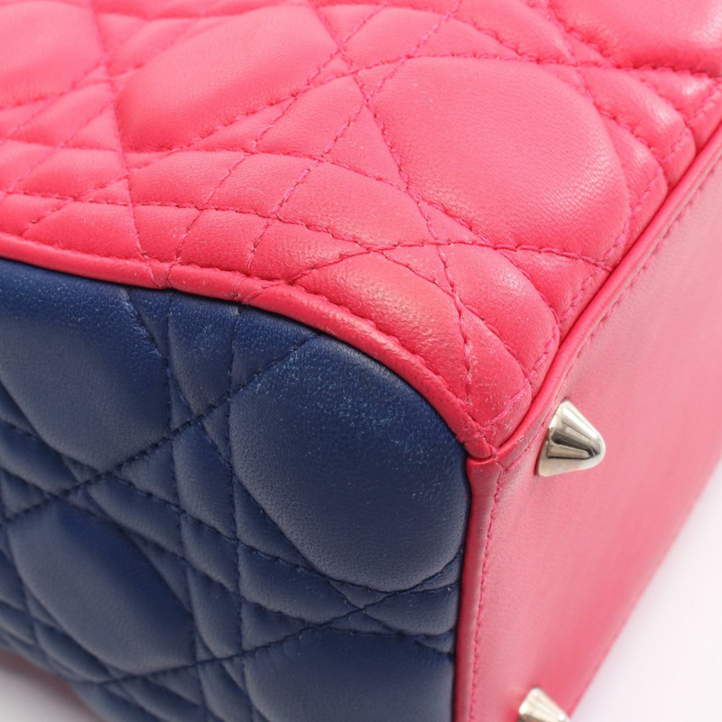 Christian Dior LADY DIOR Cannage 肩背包，皮革材質，粉紅色、黃色、藍色，二手-10