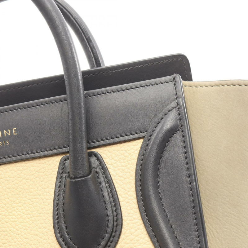 CELINE Luggage Nano Shopper 單肩斜背包，米色/黑色皮革，二手-8