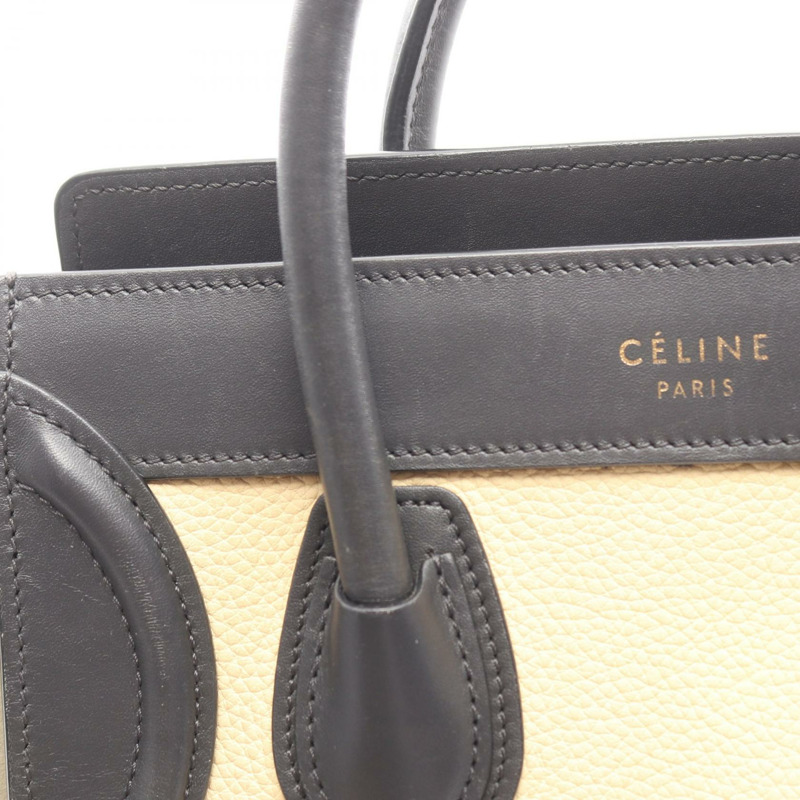 CELINE Luggage Nano Shopper 單肩斜背包，米色/黑色皮革，二手-9
