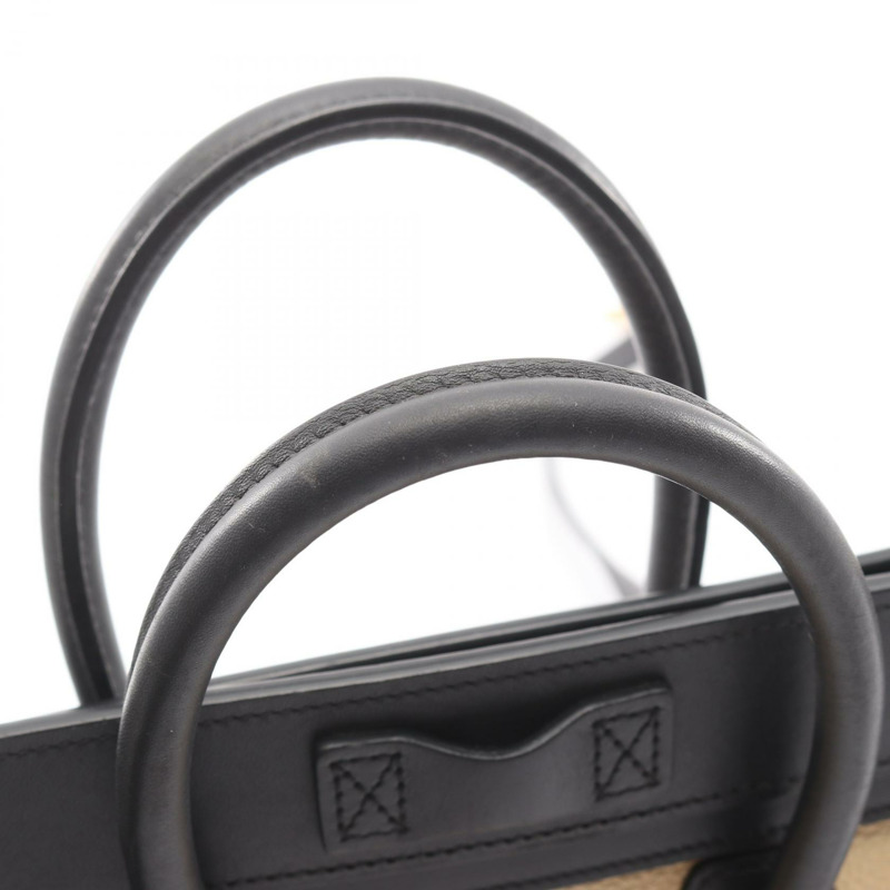 CELINE Luggage Nano Shopper 單肩斜背包，米色/黑色皮革，二手-10