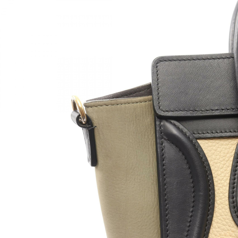 CELINE Luggage Nano Shopper 單肩斜背包，米色/黑色皮革，二手-11