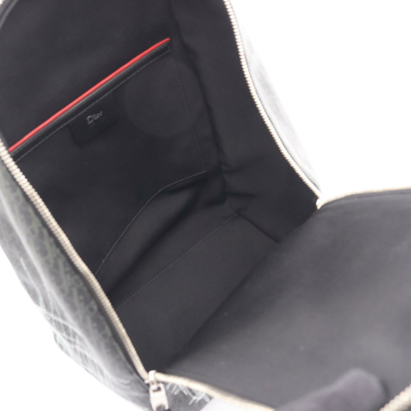 Christian Dior Oblique 皮帶斜背包帆布皮革灰黑色二手-2