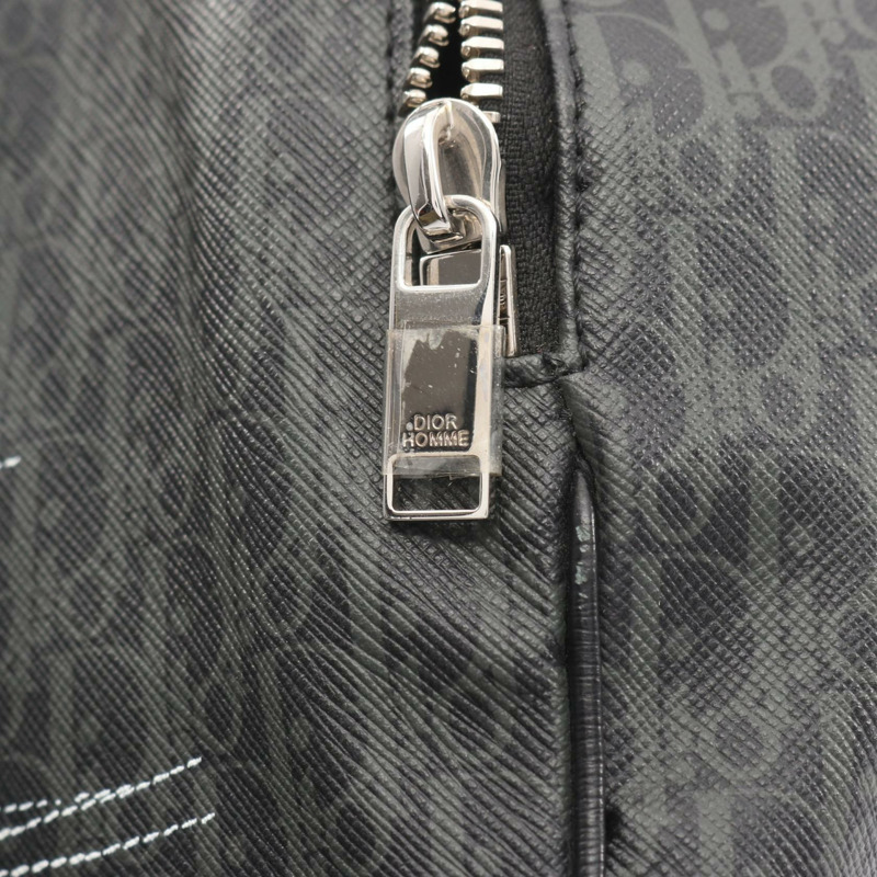 Christian Dior Oblique 皮帶斜背包帆布皮革灰黑色二手-4