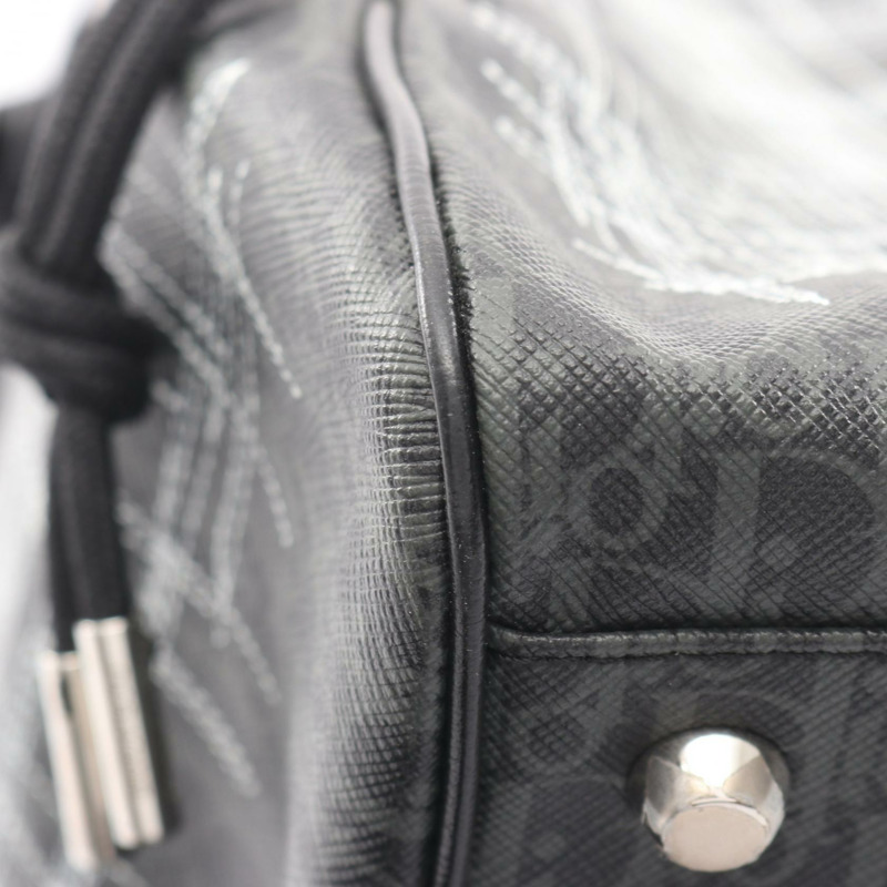 Christian Dior Oblique 皮帶斜背包帆布皮革灰黑色二手-5