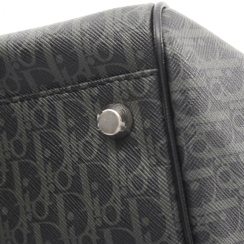 Christian Dior Oblique 皮帶斜背包帆布皮革灰黑色二手-6