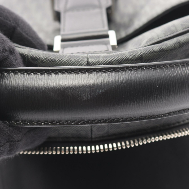 Christian Dior Oblique 皮帶斜背包帆布皮革灰黑色二手-7