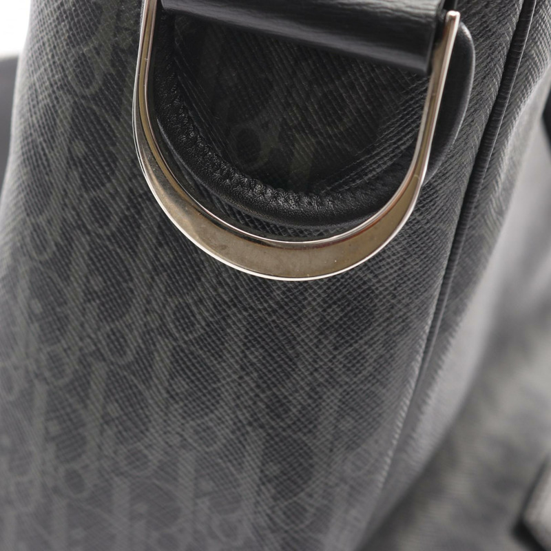 Christian Dior Oblique 皮帶斜背包帆布皮革灰黑色二手-8