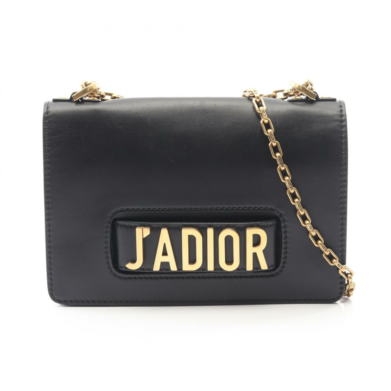 Christian Dior J'ADIOR 鏈條肩背包，黑色皮革，金色五金，二手女款-0