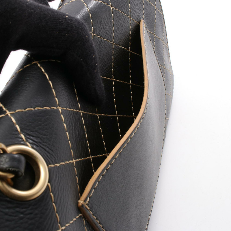 香奈兒 (CHANEL) 絎縫雙蓋鏈條肩背包，黑色皮革，金色五金，二手女款-5