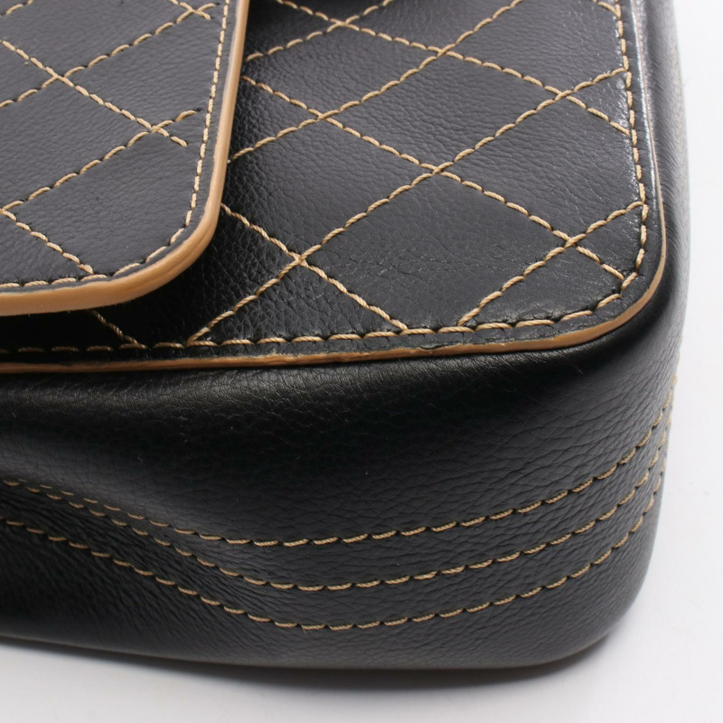 香奈兒 (CHANEL) 絎縫雙蓋鏈條肩背包，黑色皮革，金色五金，二手女款-7
