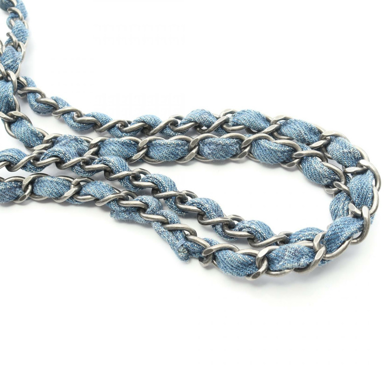 香奈兒 COCO Mark W 翻蓋鏈條單背包 牛仔藍 二手 女士 CC-8