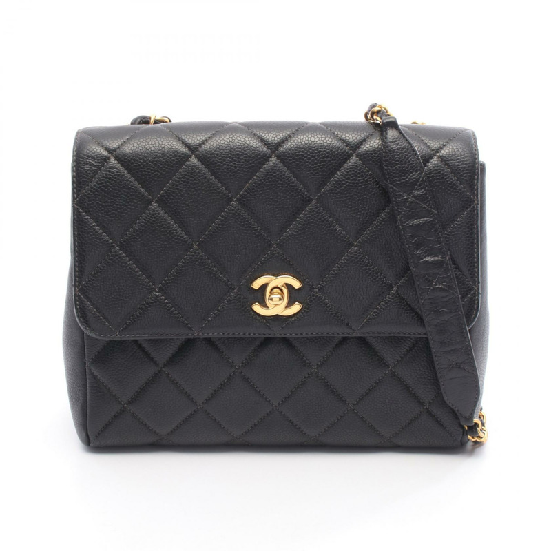 香奈兒 (CHANEL) 絎縫鏈條肩挎包，小牛皮材質，黑色，金色五金，二手女款-0