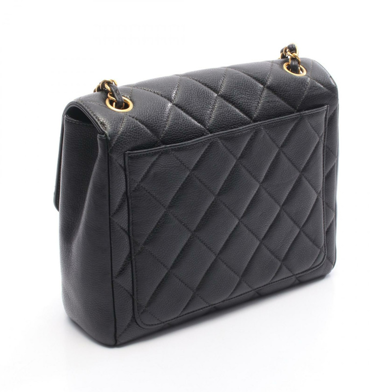 香奈兒 (CHANEL) 絎縫鏈條肩挎包，小牛皮材質，黑色，金色五金，二手女款-1