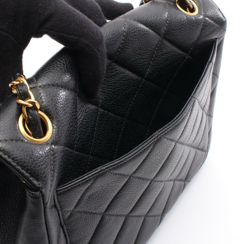 香奈兒 (CHANEL) 絎縫鏈條肩挎包，小牛皮材質，黑色，金色五金，二手女款-8