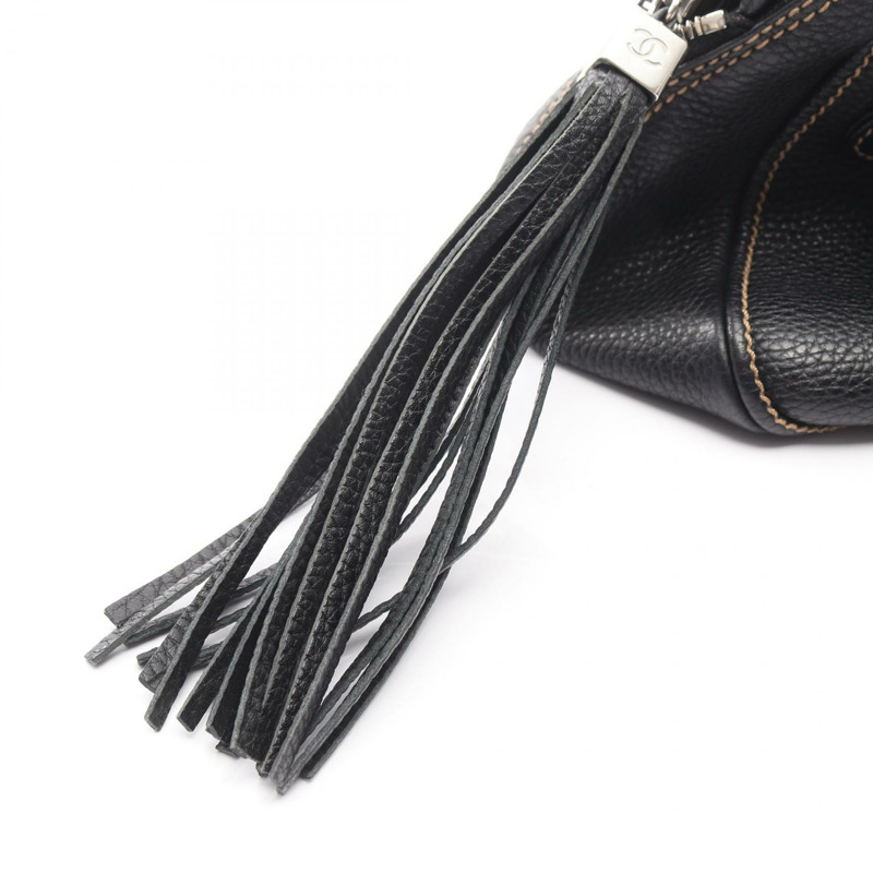 香奈兒黑色流蘇皮革單肩手提包，二手女士款-7