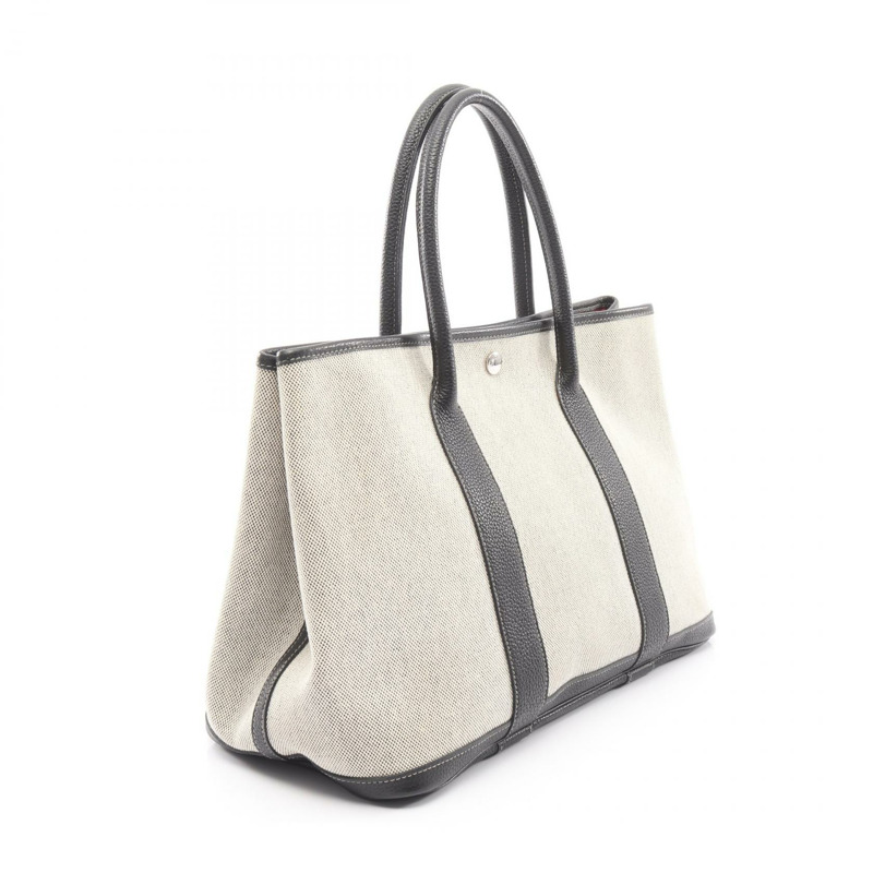 愛馬仕 Garden Party PM Bolduc Ribbon 手提包 Toile H 米白黑 SHW-1