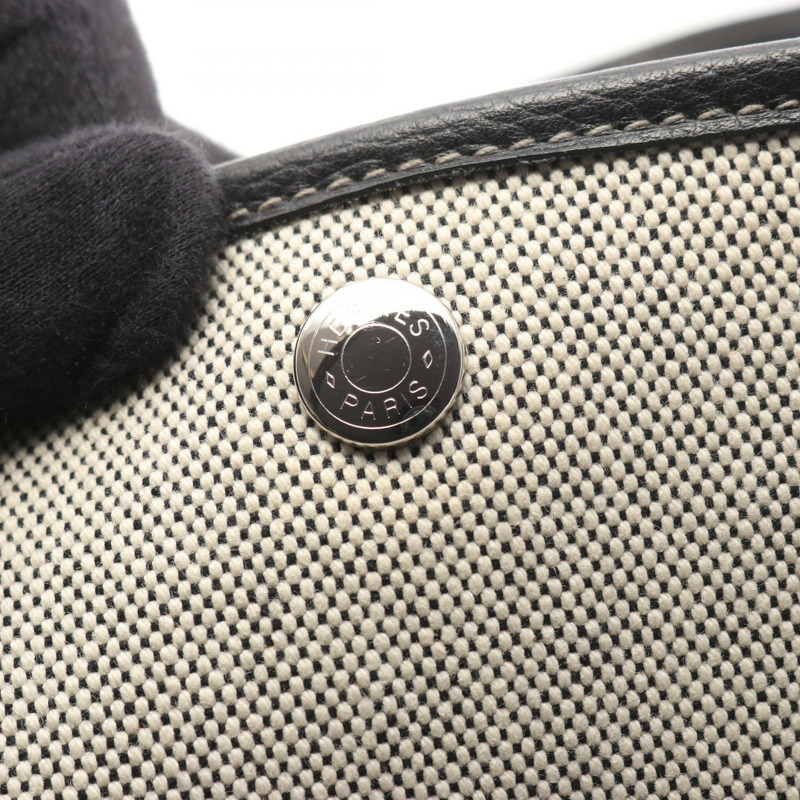 愛馬仕 Garden Party PM Bolduc Ribbon 手提包 Toile H 米白黑 SHW-9