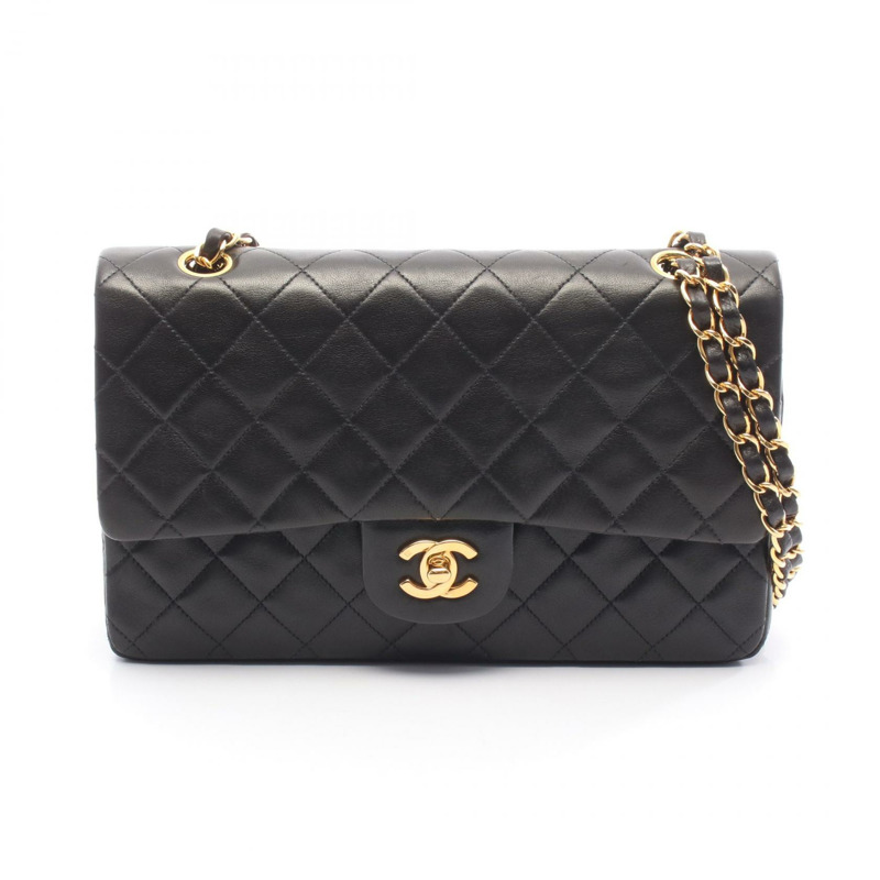 香奈兒 (CHANEL) Matelasse W 翻蓋鏈條單肩背包 A01112 黑色皮革 GHW 二手 CC-0
