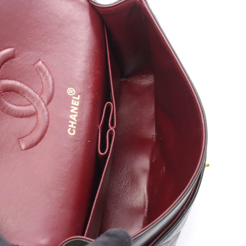 香奈兒 (CHANEL) Matelasse W 翻蓋鏈條單肩背包 A01112 黑色皮革 GHW 二手 CC-2