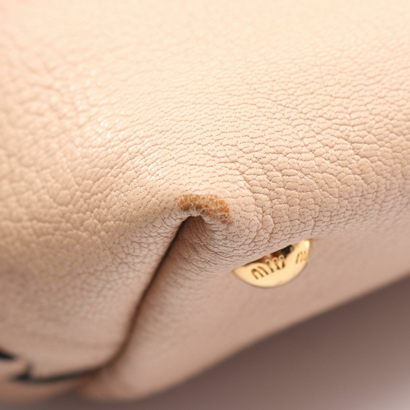 Miu Miu MADRAS 單肩斜背包，粉紅色米色皮革，二手女款-5