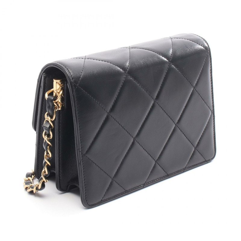 香奈兒 (CHANEL) 絎縫鏈條肩背斜背包，黑色皮革，金色五金，二手，女士 CC-1