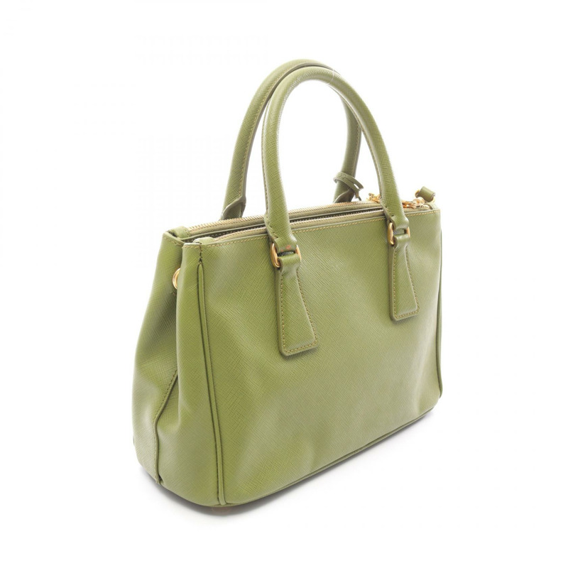 PRADA SAFFIANO LUX Galleria 肩挎斜背包，卡其色皮革，帶品牌標誌，二手-1