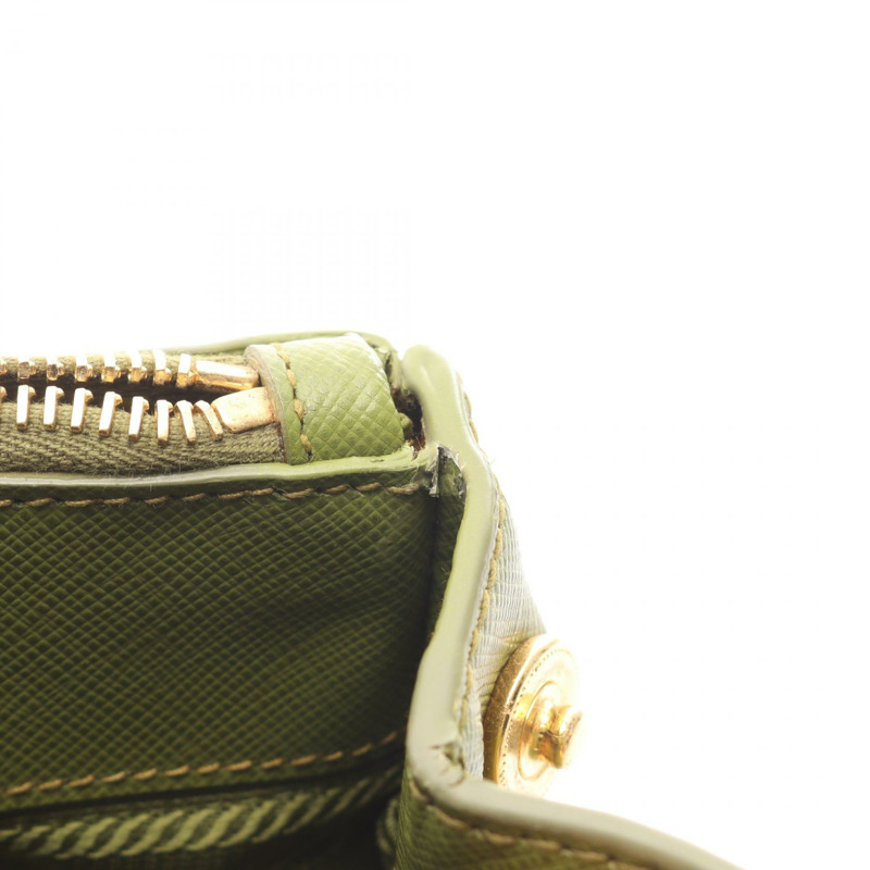 PRADA SAFFIANO LUX Galleria 肩挎斜背包，卡其色皮革，帶品牌標誌，二手-5