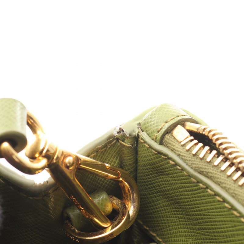 PRADA SAFFIANO LUX Galleria 肩挎斜背包，卡其色皮革，帶品牌標誌，二手-7