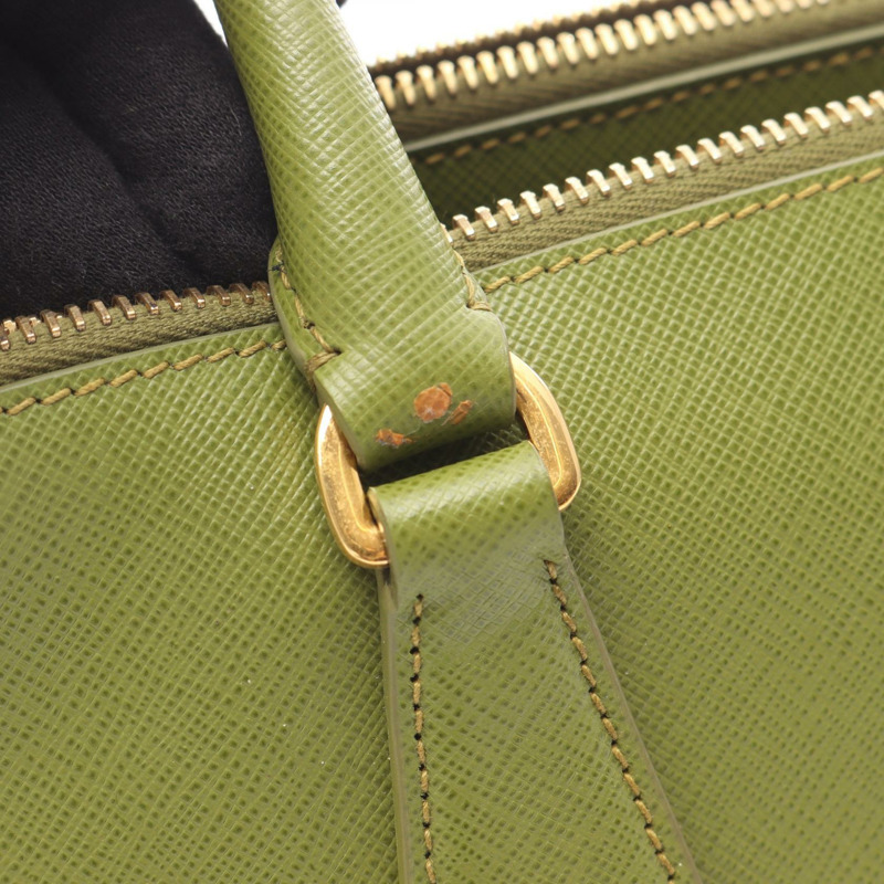 PRADA SAFFIANO LUX Galleria 肩挎斜背包，卡其色皮革，帶品牌標誌，二手-8
