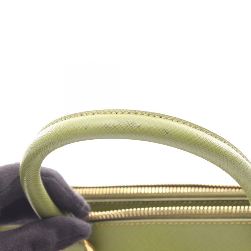 PRADA SAFFIANO LUX Galleria 肩挎斜背包，卡其色皮革，帶品牌標誌，二手-9