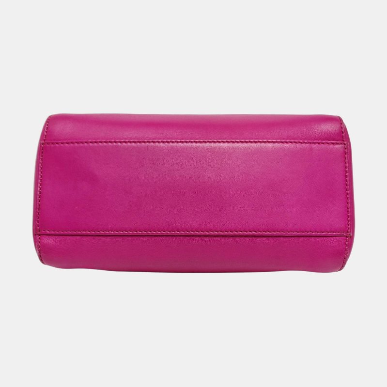 FENDI Peekaboo迷你玫紅色羊皮單肩包手提包斜挎包金色五金可拆卸肩帶-5