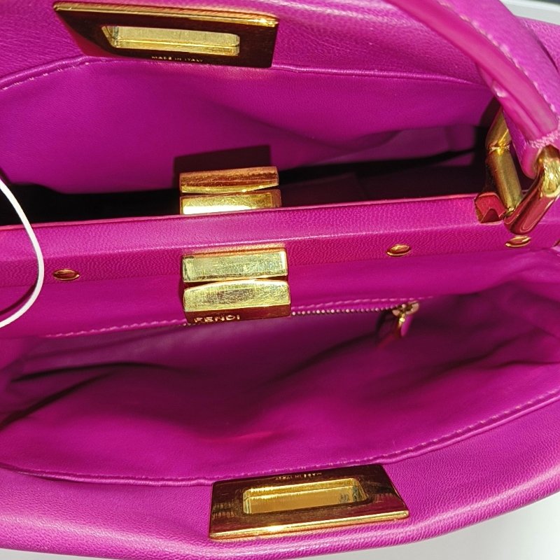 FENDI Peekaboo迷你玫紅色羊皮單肩包手提包斜挎包金色五金可拆卸肩帶-6