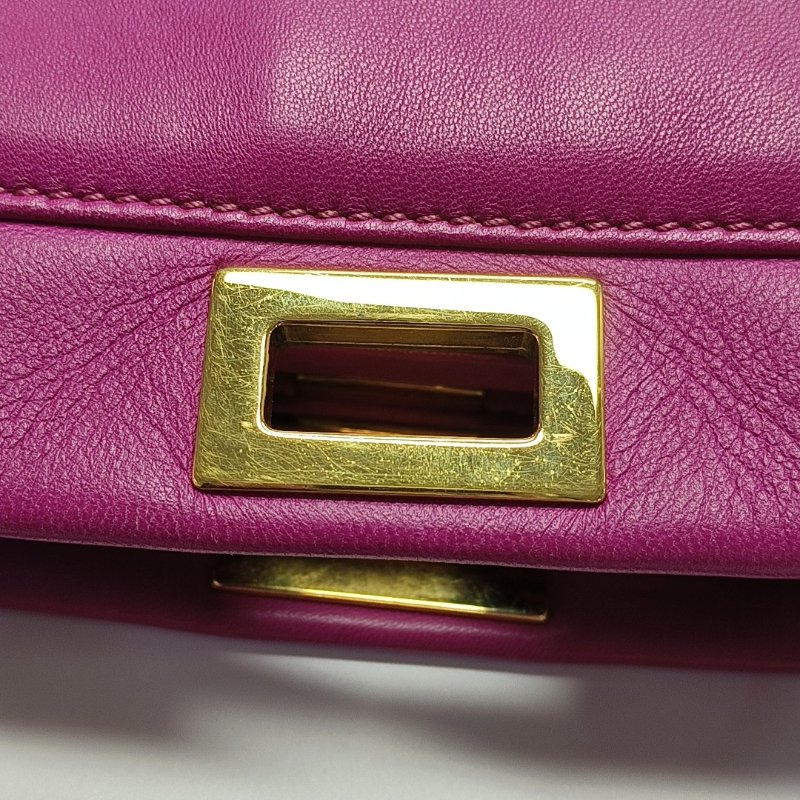 FENDI Peekaboo迷你玫紅色羊皮單肩包手提包斜挎包金色五金可拆卸肩帶-8