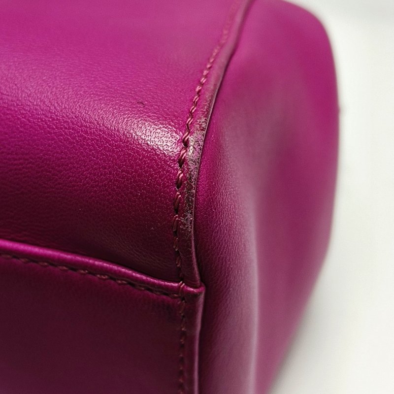 FENDI Peekaboo迷你玫紅色羊皮單肩包手提包斜挎包金色五金可拆卸肩帶-12