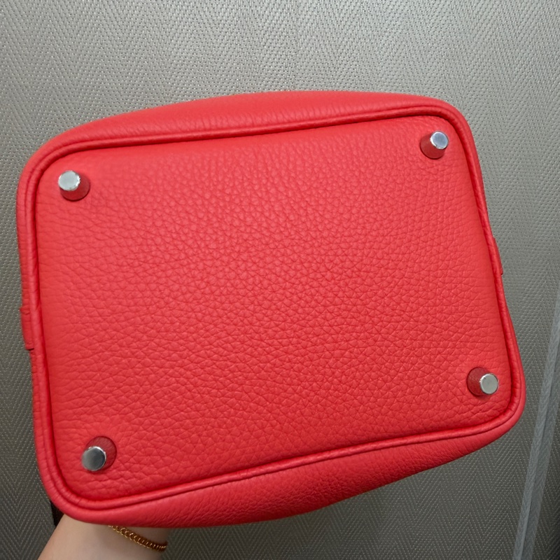 Hermes 0E德克薩斯粉Clemence皮拼5E硃砂紅Swift皮銀釦Picotin 18-7