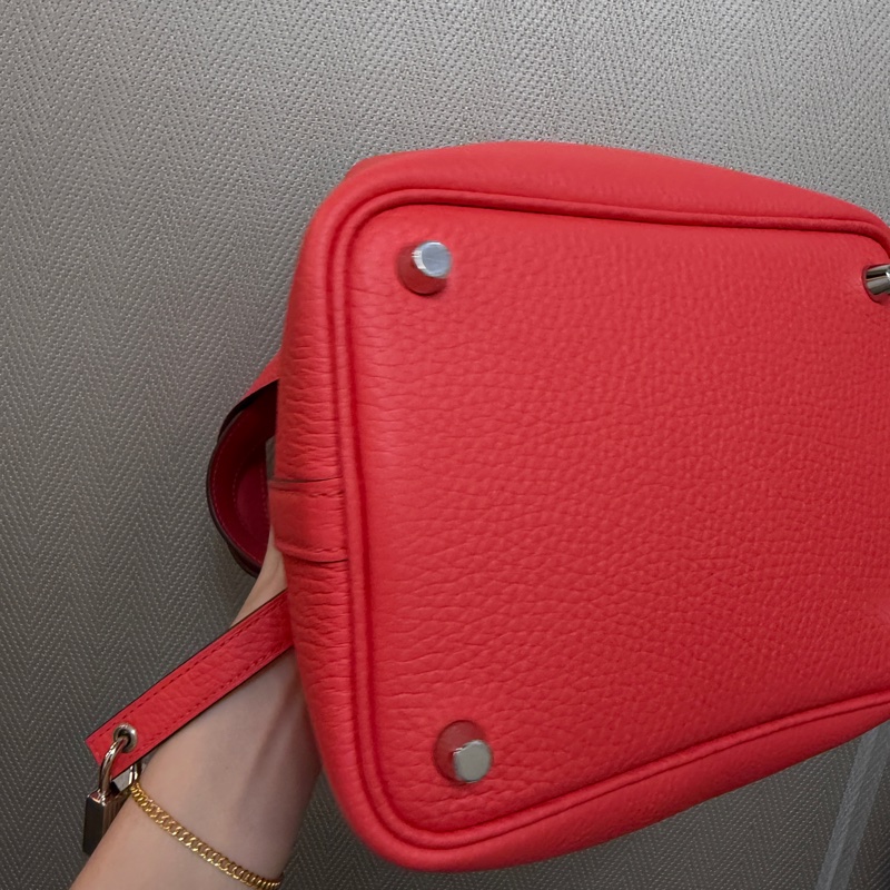 Hermes 0E德克薩斯粉Clemence皮拼5E硃砂紅Swift皮銀釦Picotin 18-8