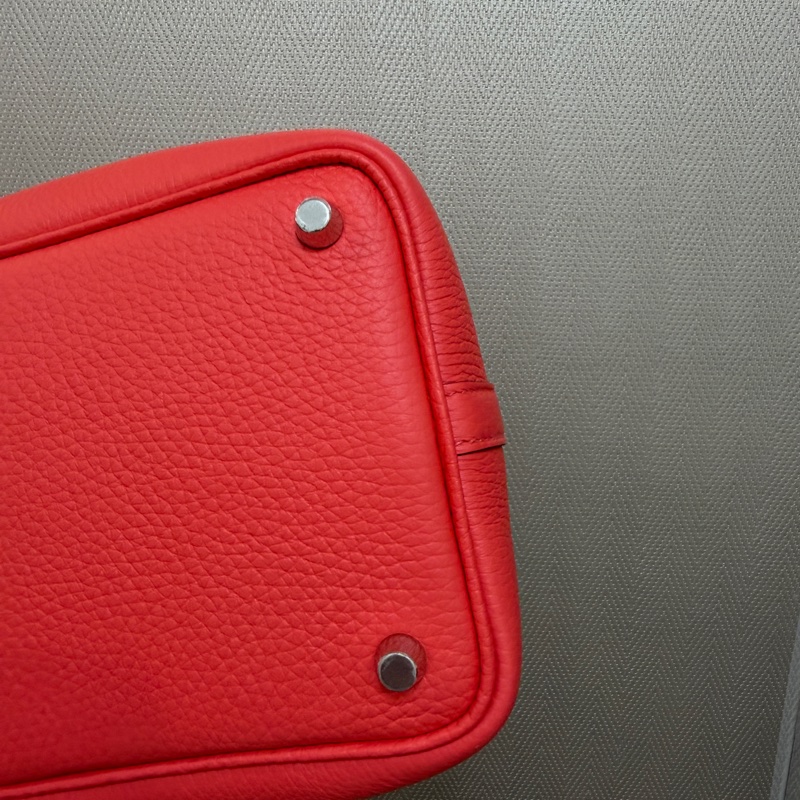 Hermes 0E德克薩斯粉Clemence皮拼5E硃砂紅Swift皮銀釦Picotin 18-9