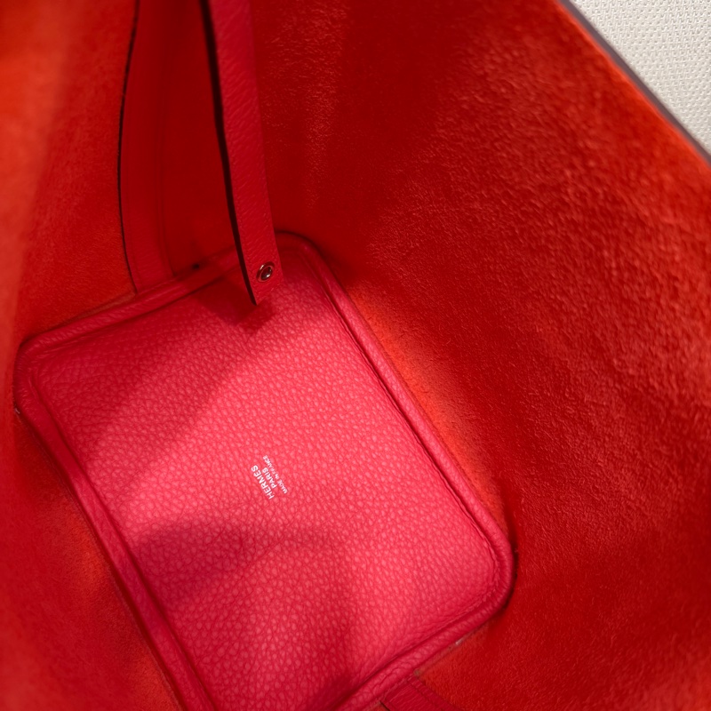 Hermes 0E德克薩斯粉Clemence皮拼5E硃砂紅Swift皮銀釦Picotin 18-10