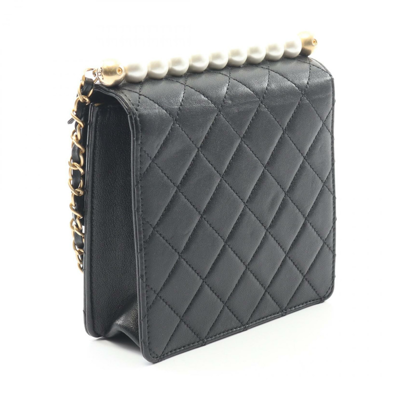 香奈兒 (CHANEL) 絎縫鏈條斜背包 AS0584 羊皮黑色 二手 金色五金-1